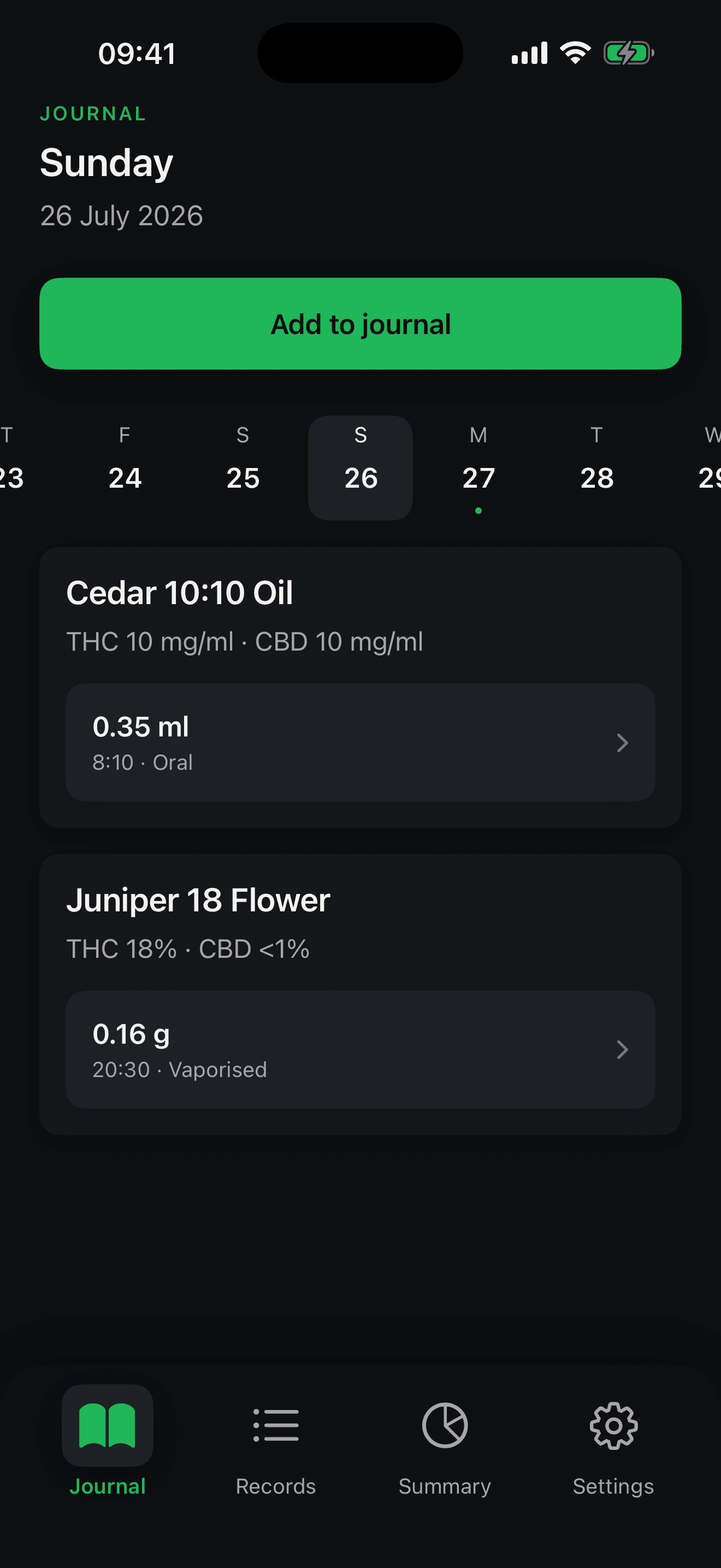 Cannotate journal showing two synthetic entries recorded on one day